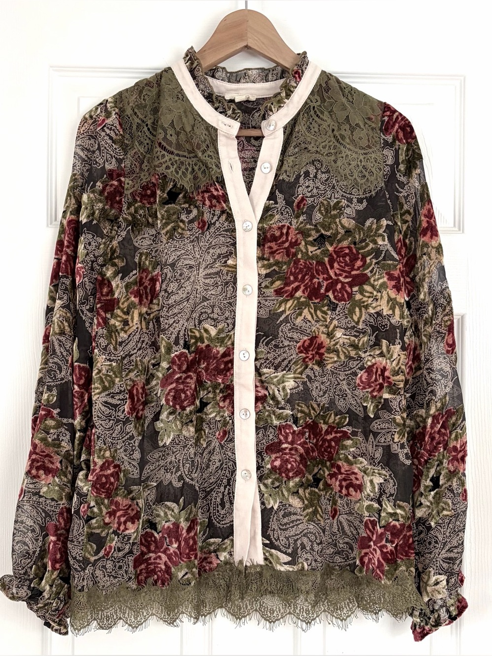 POL Burnout Rose Floral Blouse Size S